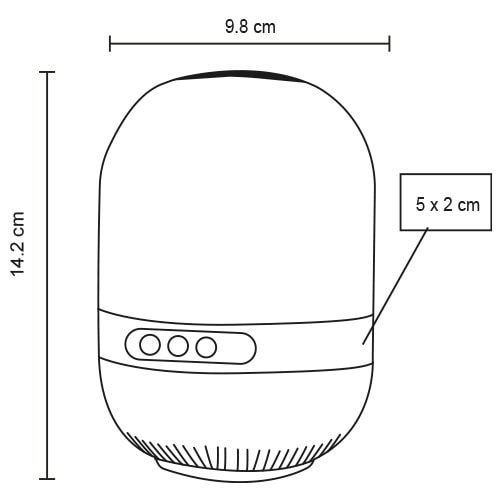 Plantilla con medidas y área de impresión de Bocina Bluetooth Rose
