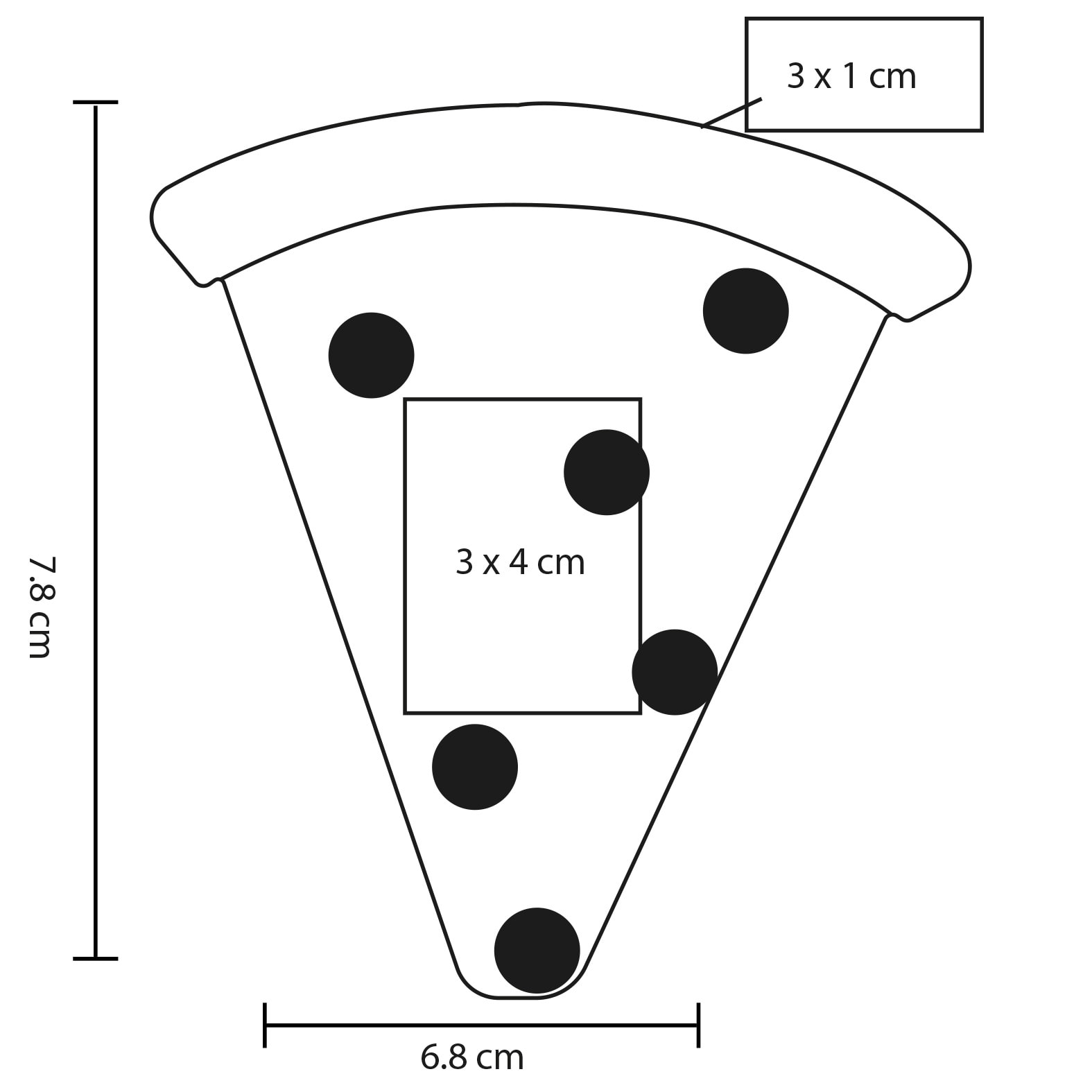 Plantilla con medidas y área de impresión de Squishy Pizza
