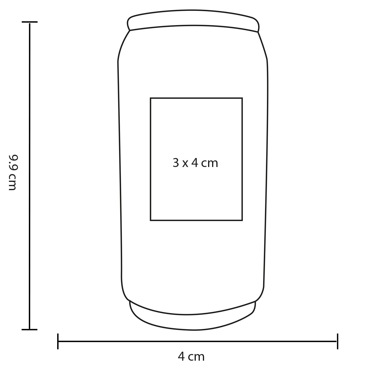 Plantilla con medidas y área de impresión de Squishy Soda
