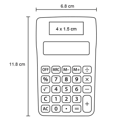 Plantilla con medidas y área de impresión de Calculadora Nikola