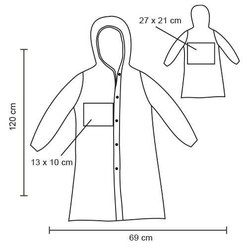 Plantilla con medidas y área de impresión de Impermeable Azteca