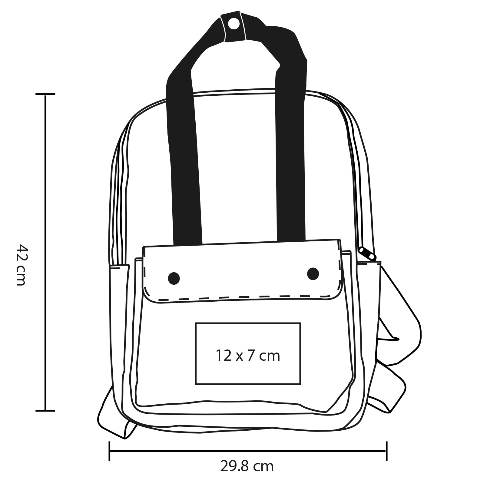Plantilla con medidas y área de impresión de Mochila Wayne