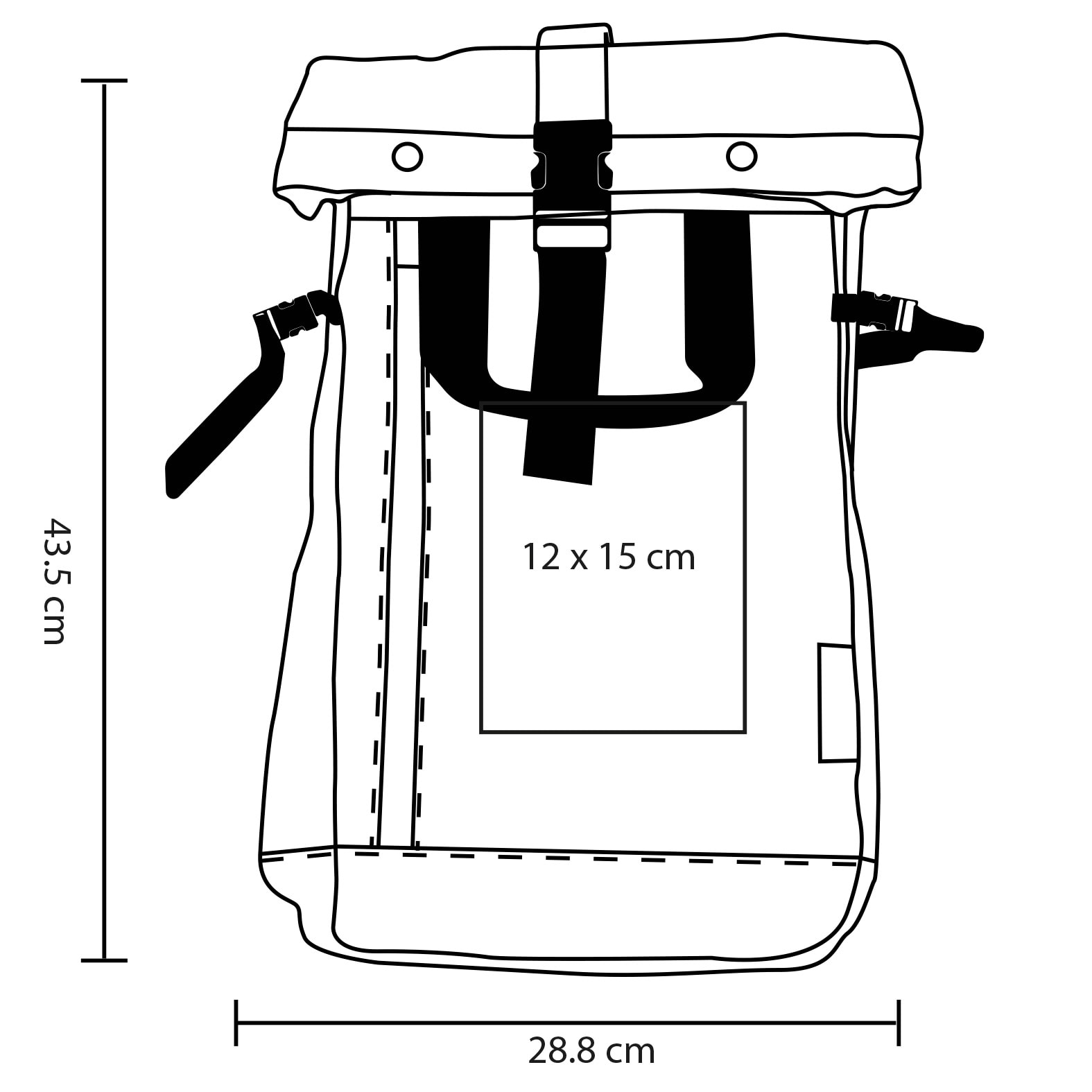 Plantilla con medidas y área de impresión de Mochila Gekko