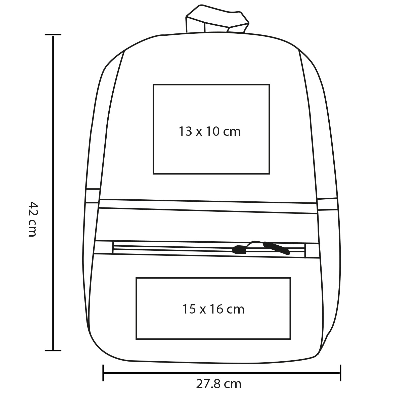 Plantilla con medidas y área de impresión de Mochila Luzardo