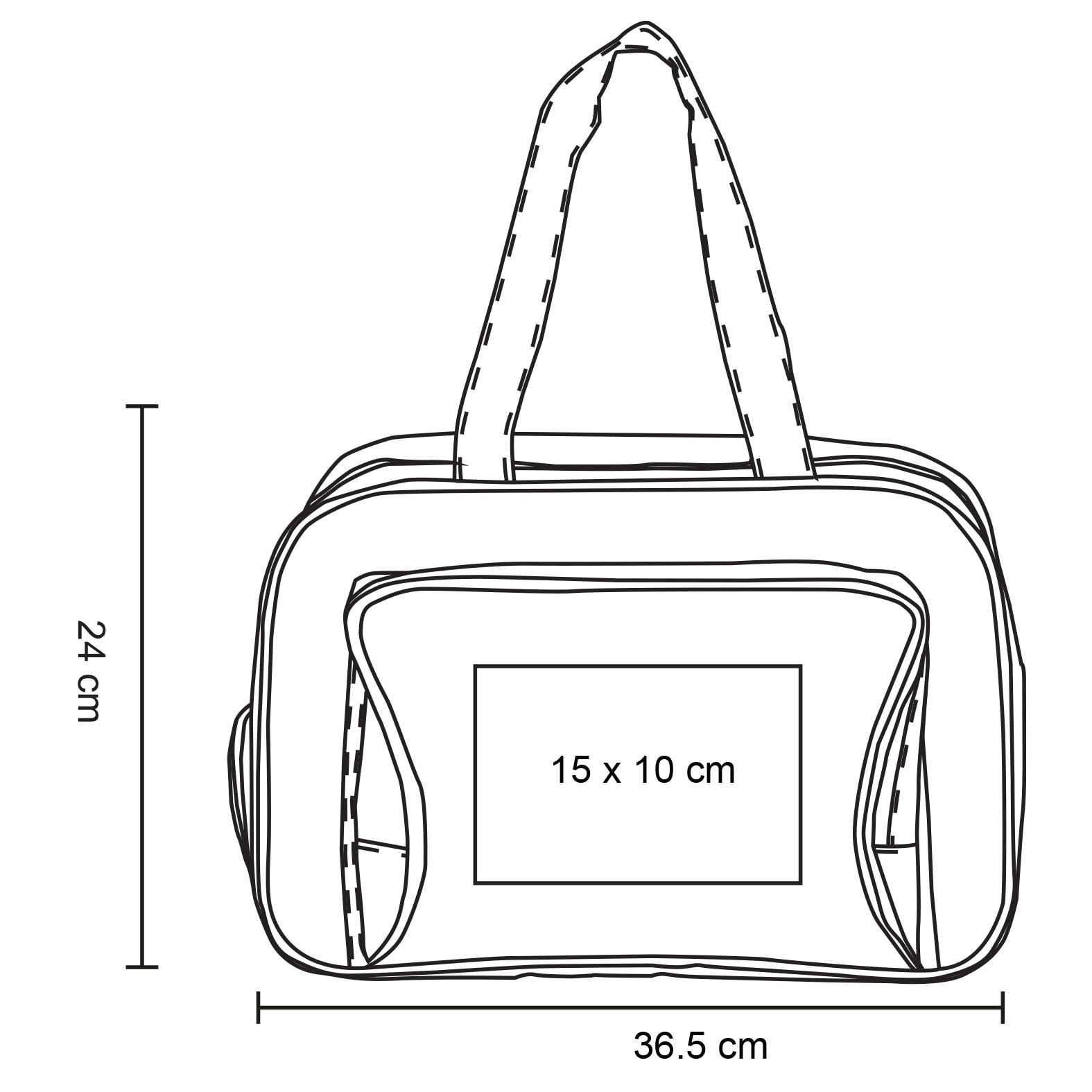Plantilla con medidas y área de impresión de Bolsa Trevor