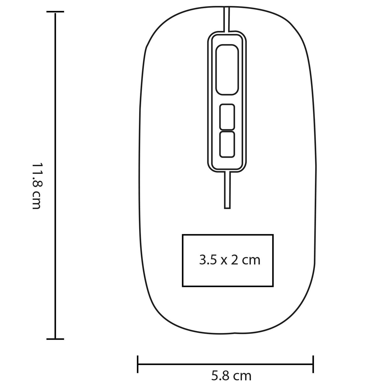 Plantilla con medidas y área de impresión de Mouse Crisp