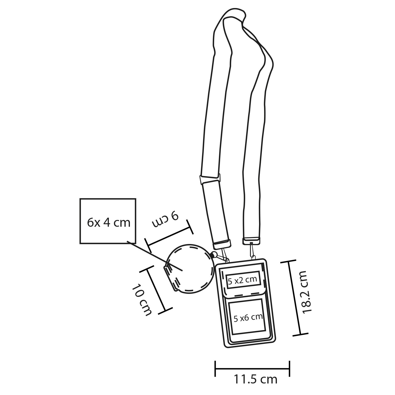 Plantilla con medidas y área de impresión de Porta Celular Tina