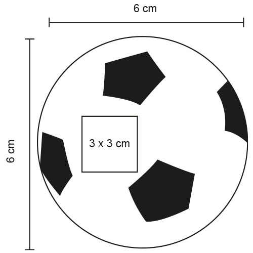 Plantilla con medidas y área de impresión de Mini Pelota de Fútbol Corner