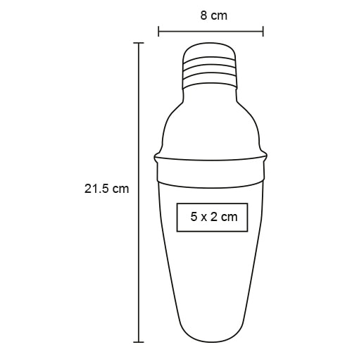 Plantilla con medidas y área de impresión de Shaker Carajillo