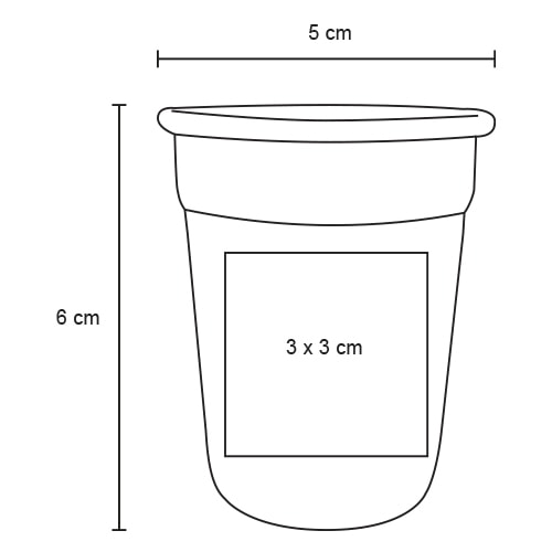 Plantilla con medidas y área de impresión de Vaso Shot