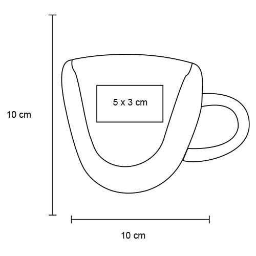 Plantilla con medidas y área de impresión de Taza Tess