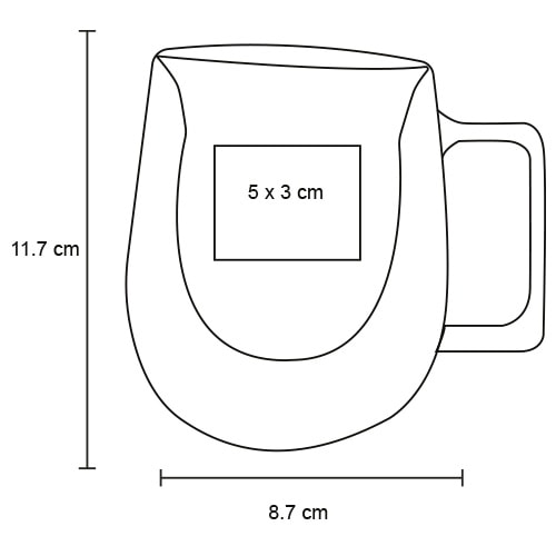 Plantilla con medidas y área de impresión de Taza de Vidrío Bruna