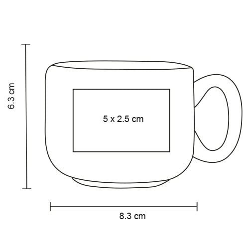 Plantilla con medidas y área de impresión de Taza Conca