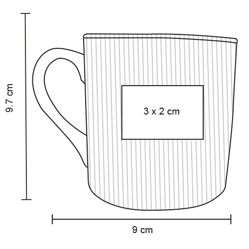 Plantilla con medidas y área de impresión de Taza Tokai