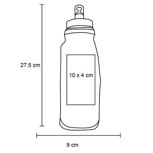 Plantilla con medidas y área de impresión de Botella Kona
