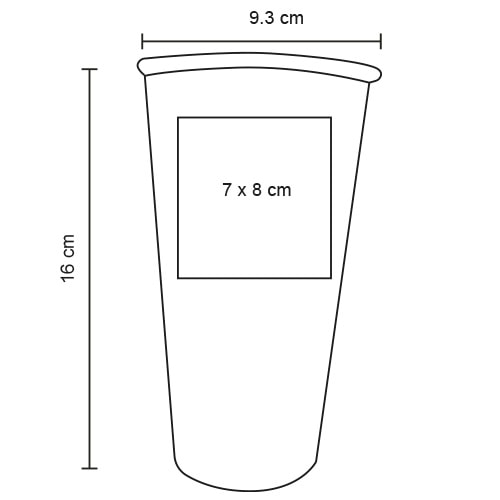 Plantilla con medidas y área de impresión de Vaso Croma