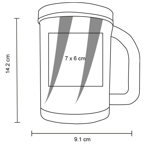 Plantilla con medidas y área de impresión de Tarro Miler