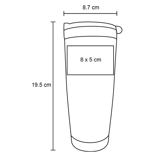 Plantilla con medidas y área de impresión de Termo Affogato