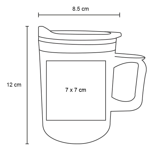 Plantilla con medidas y área de impresión de Taza Coffee