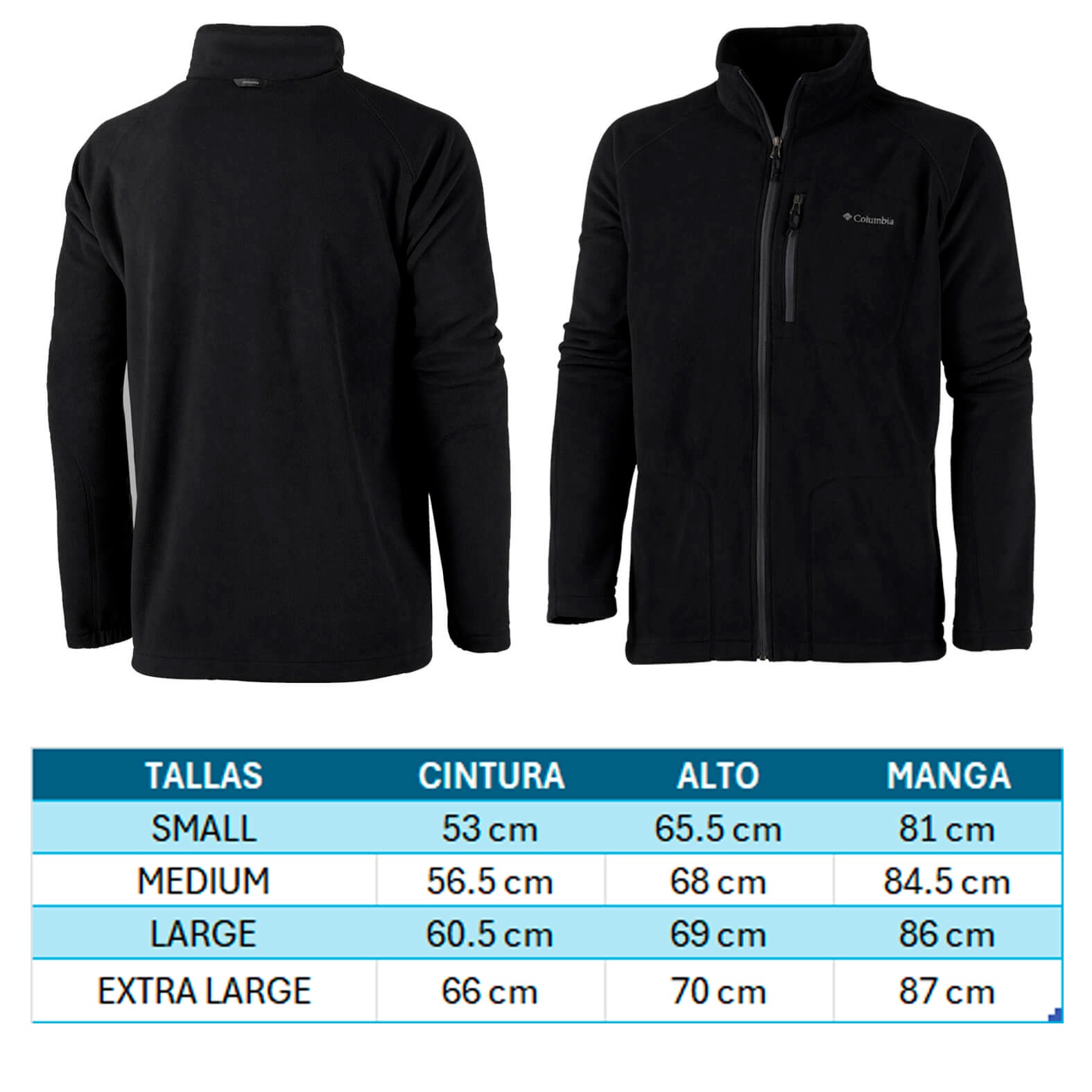 Plantilla con medidas y área de impresión de Fleece Polar Columbia Fast Trek