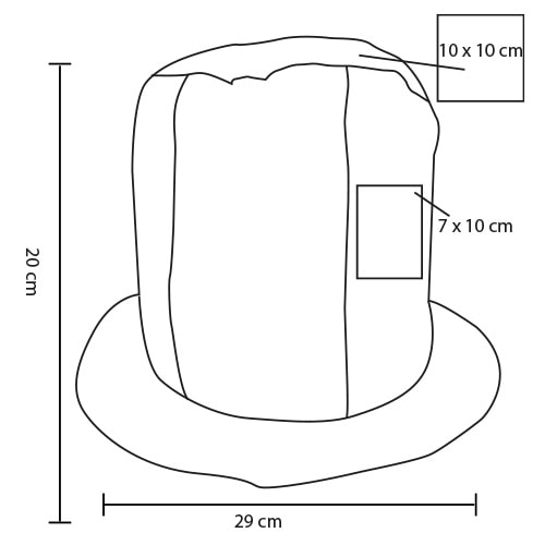 Plantilla con medidas y área de impresión de Sombrero Chute