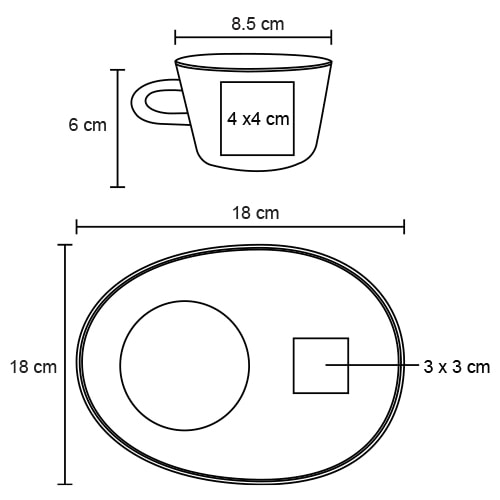 Plantilla con medidas y área de impresión de Taza Chip