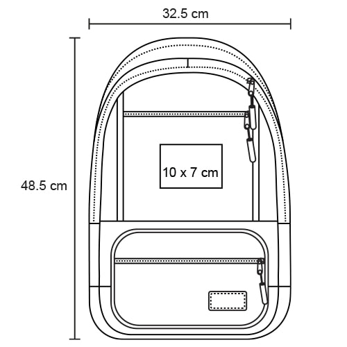 Plantilla con medidas y área de impresión de Mochila Atenas