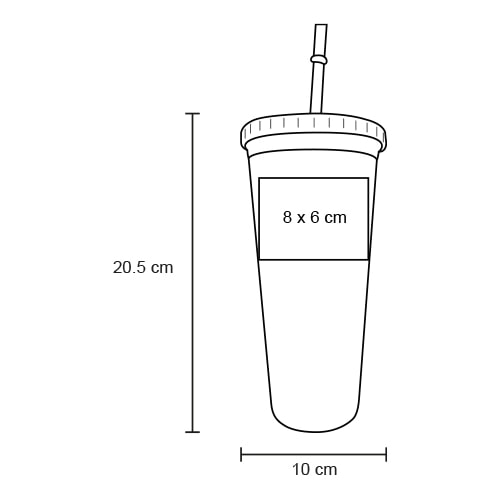 Plantilla con medidas y área de impresión de Vaso Solei
