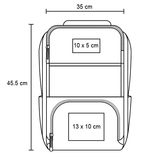 Plantilla con medidas y área de impresión de Mochila Seeker