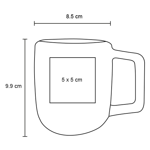 Plantilla con medidas y área de impresión de Taza Nori