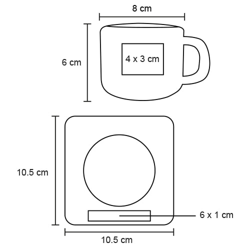 Plantilla con medidas y área de impresión de Taza Kopi
