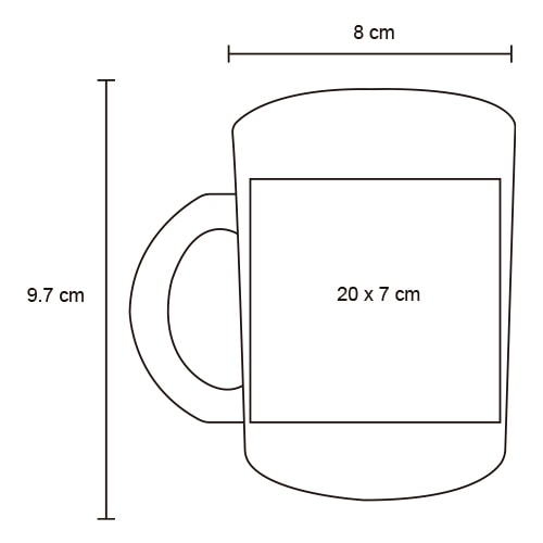 Plantilla con medidas y área de impresión de Taza Indra