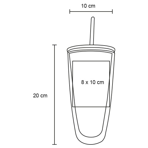 Plantilla con medidas y área de impresión de Vaso Kieler