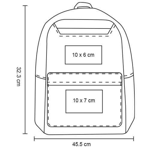Plantilla con medidas y área de impresión de Mochila Cabot