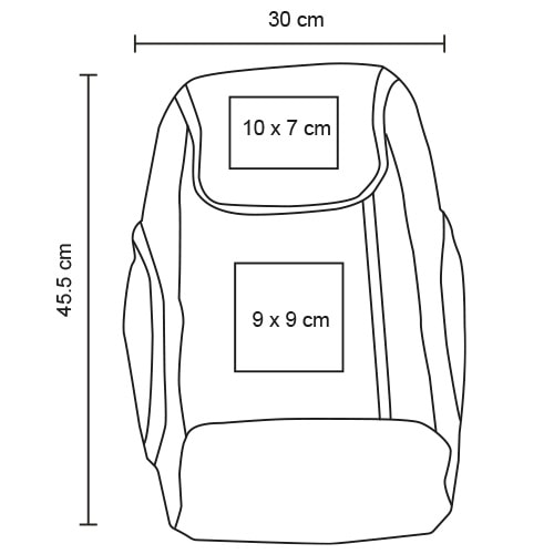 Plantilla con medidas y área de impresión de Mochila Peary