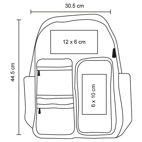 Plantilla con medidas y área de impresión de Mochila Roald