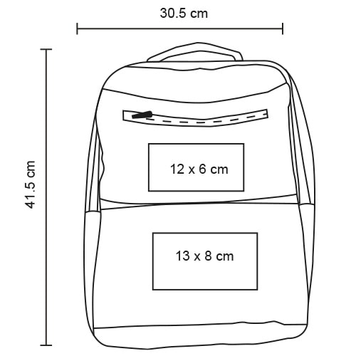 Plantilla con medidas y área de impresión de Mochila Nasen