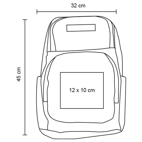 Plantilla con medidas y área de impresión de Mochila Charcot