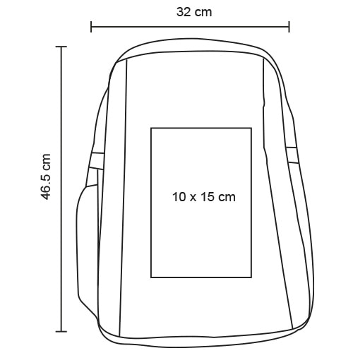 Plantilla con medidas y área de impresión de Mochila Paak