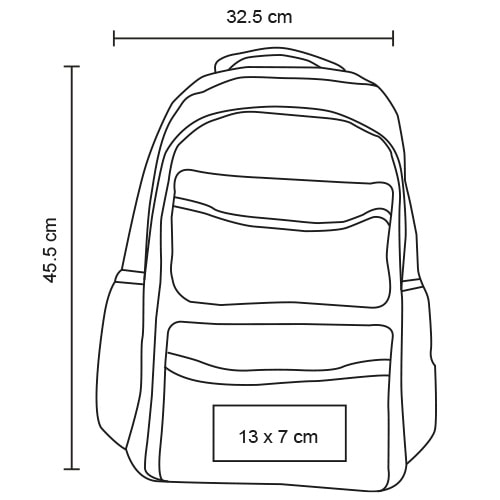 Plantilla con medidas y área de impresión de Mochila Bibur