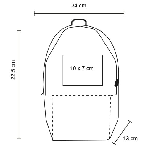 Plantilla con medidas y área de impresión de Mochila Berns