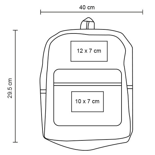 Plantilla con medidas y área de impresión de Mochila Mado