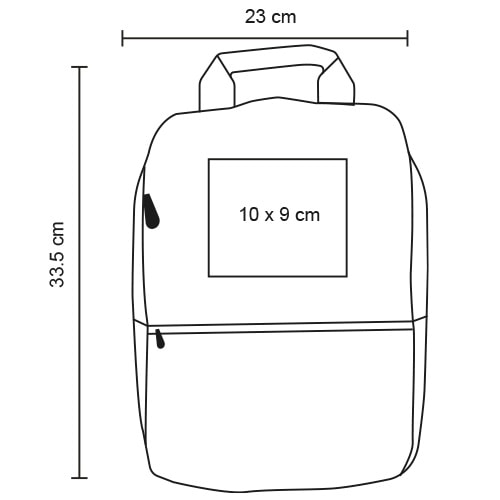 Plantilla con medidas y área de impresión de Mochila Dinkel