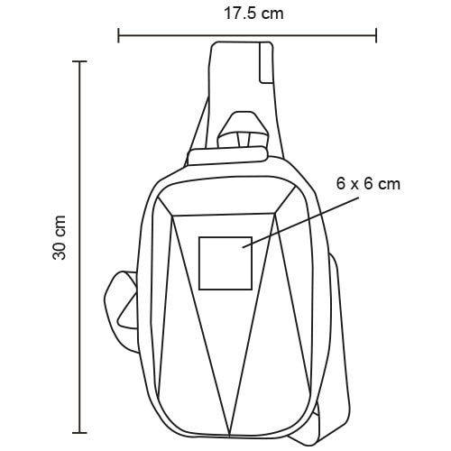 Plantilla con medidas y área de impresión de Bolsa de Hombro Bogue