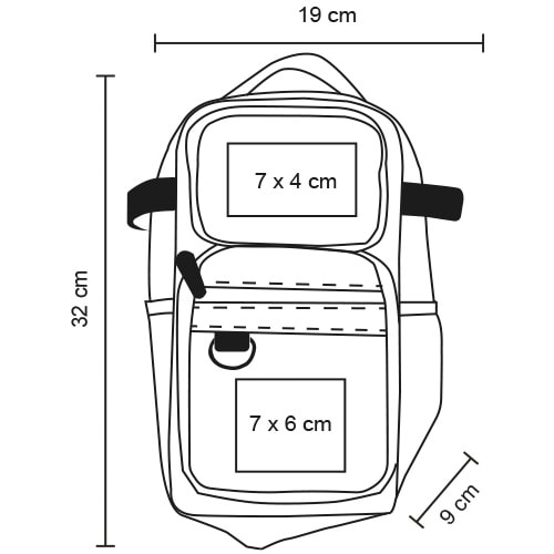 Plantilla con medidas y área de impresión de Bolsa de Hombro Xavi