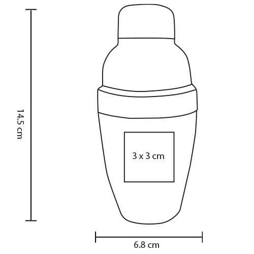 Plantilla con medidas y área de impresión de Mini Shaker Naylor