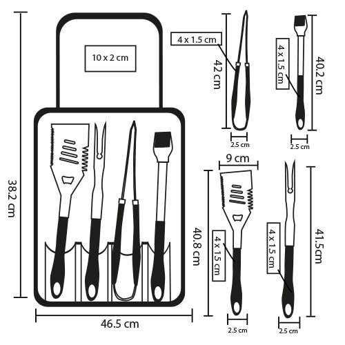 Plantilla con medidas y área de impresión de Set de BBQ Strip