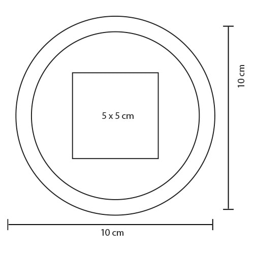 Plantilla con medidas y área de impresión de Porta Vasos Mai