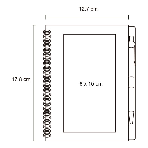 Plantilla con medidas y área de impresión de Libreta Alcor