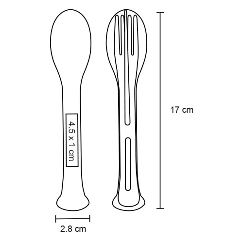 Plantilla con medidas y área de impresión de Set de Cuchara Forky